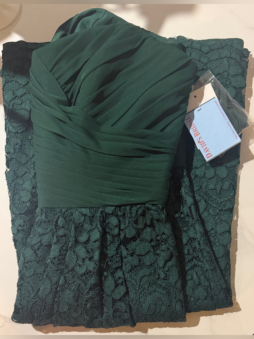 David's Bridal Deep Teal Green Dress with Lace - Picture 6 of 7